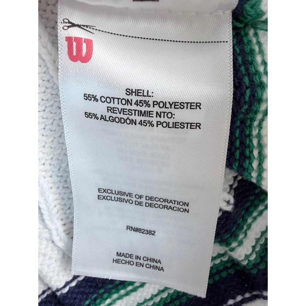 Wilson Kids White V-Neck Cable Knit Sweater Navy Green Stripe Logo XS 4/5 NWT - Picture 5 of 8